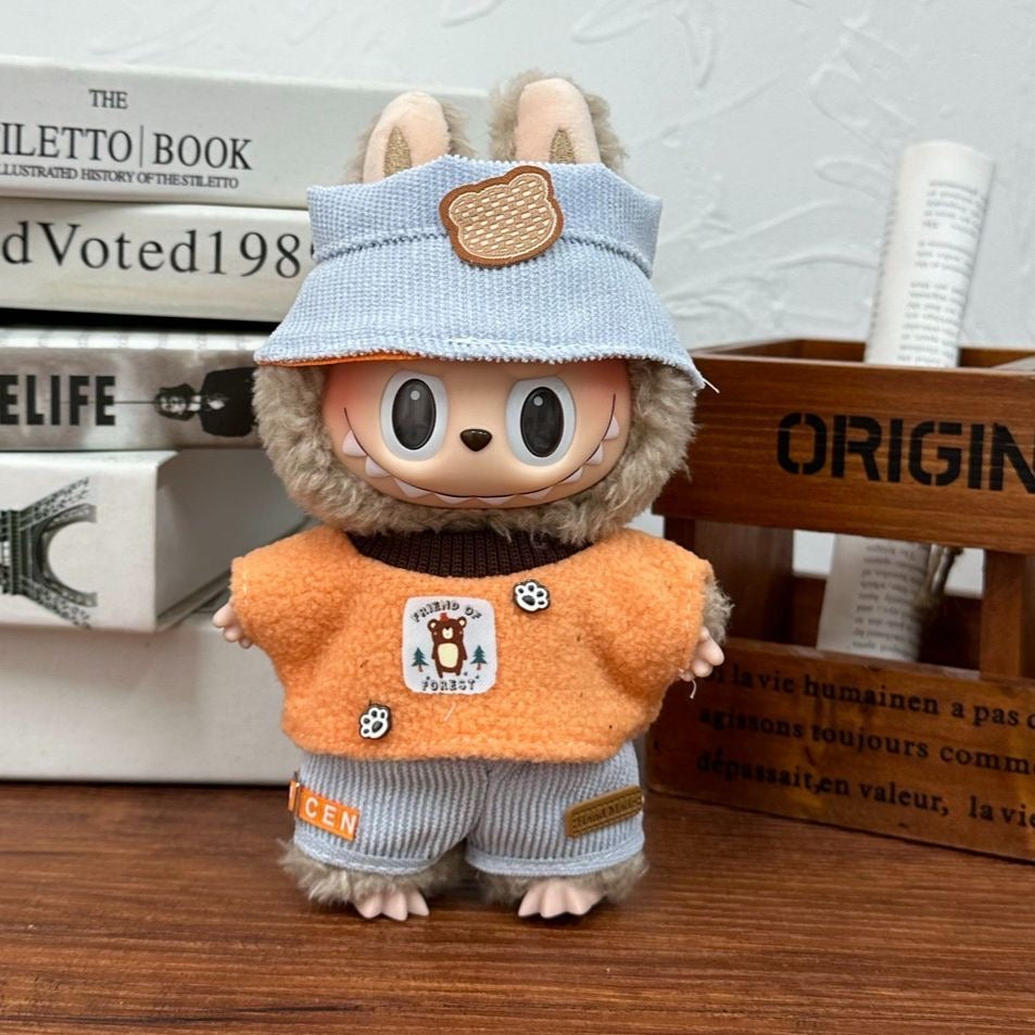 17cm Labubu Blind Box Vinyl Figure Clothing Set - Overalls & Dress Outfit for Dolls